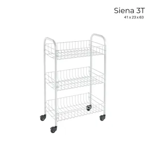 Siena Rolling Cart White 3 Tier