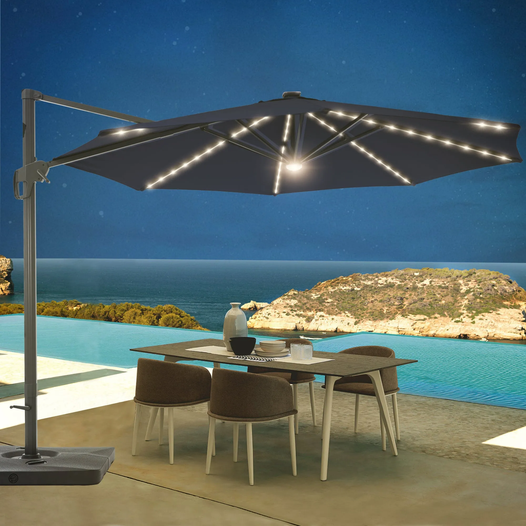 SONKUKI 11ft LED Cantilever Umbrella Pro 