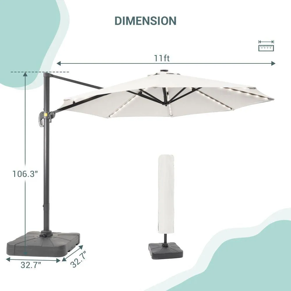 SONKUKI 11ft LED Cantilever Umbrella Pro 