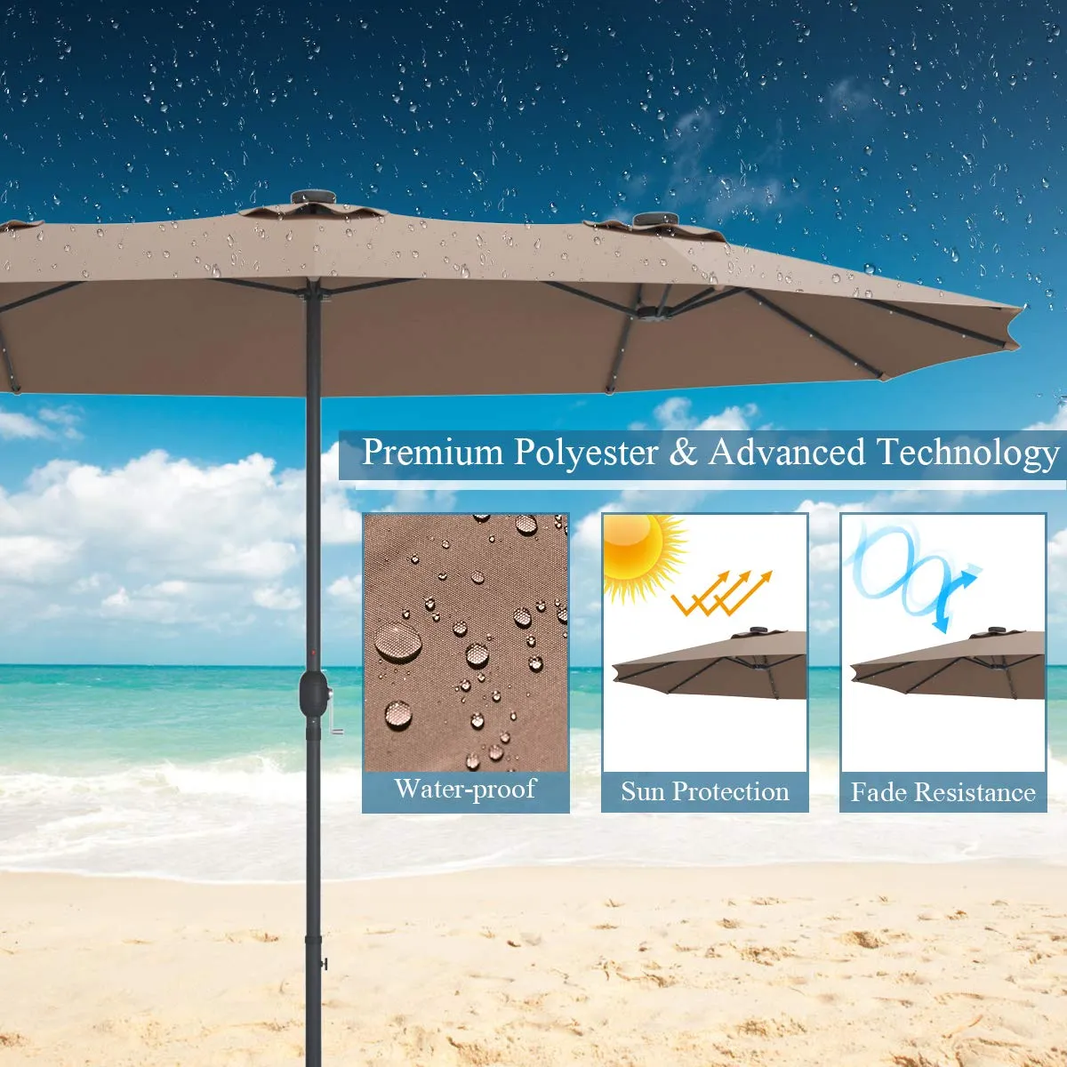 Tangkula 15 Ft Solar LED Patio Double-Sided Umbrella