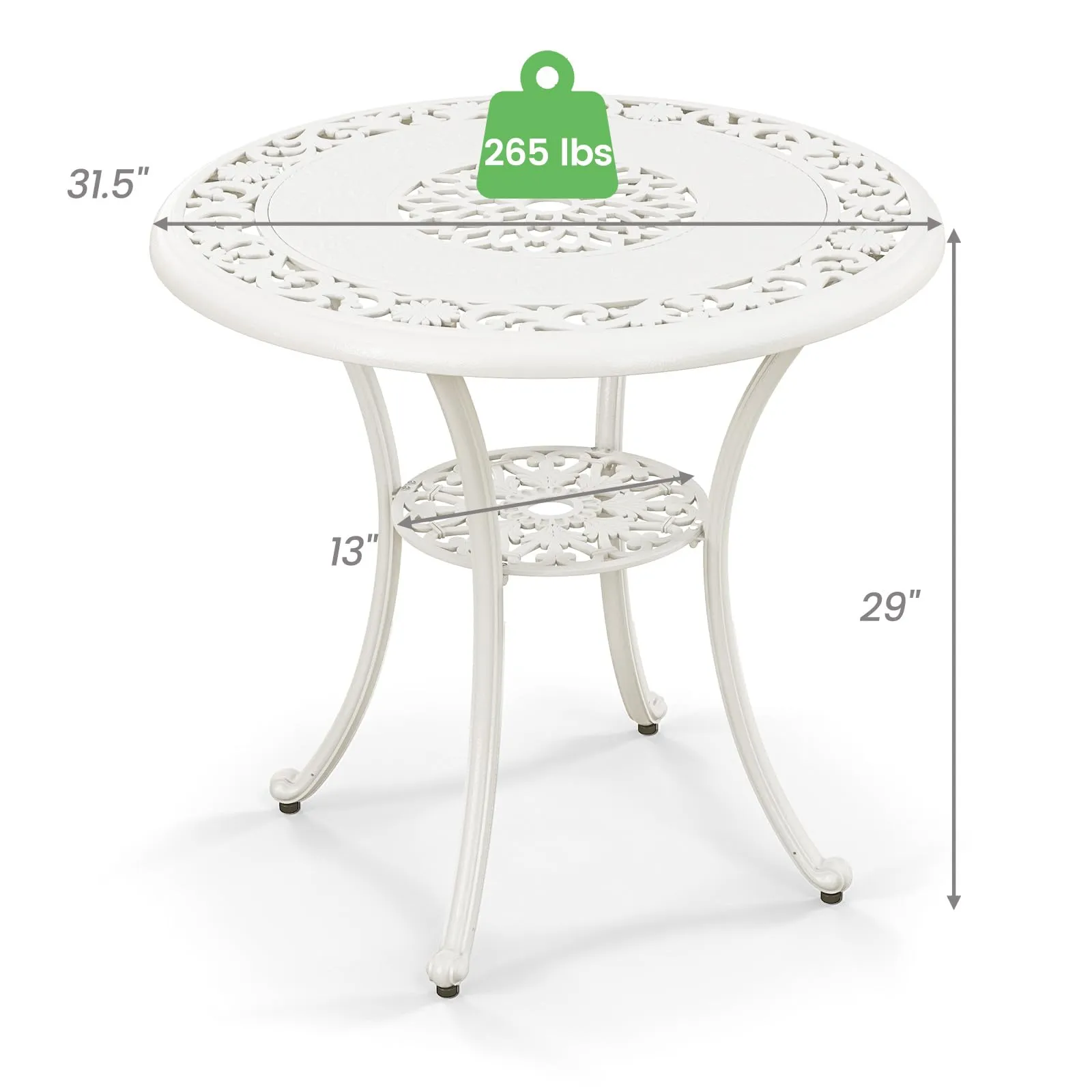 Tangkula 31.5” Cast Aluminum Patio Dining Table, Round Outdoor Bistro Table with 2” Umbrella Hole