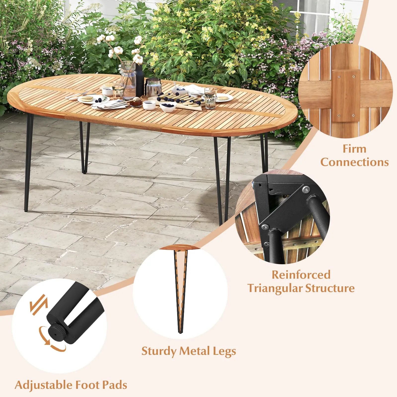 Tangkula 79-Inch Patio Dining Table, Indoor & Outdoor Dining Table w/Umbrella Hole, Acacia Wood Tabletop