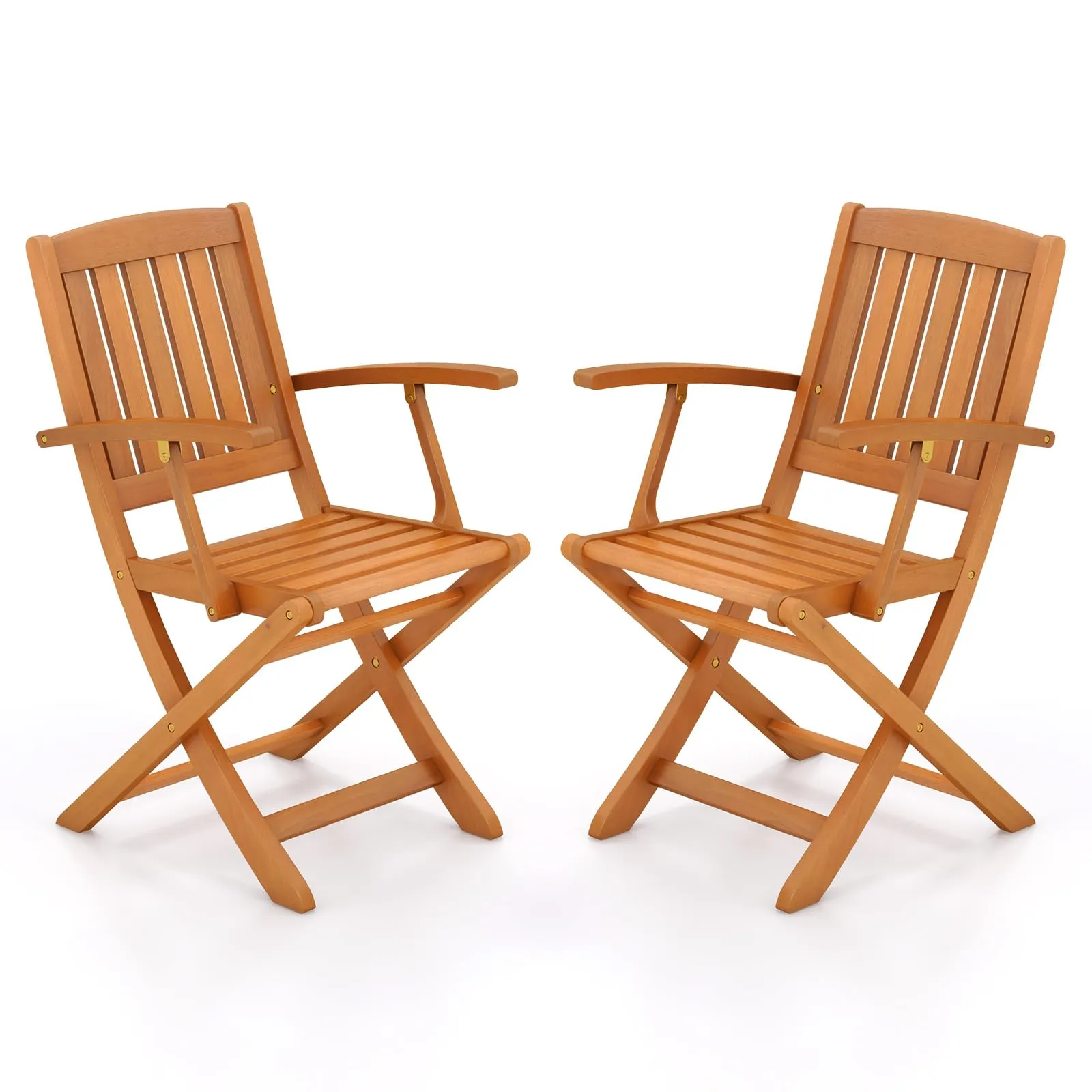 Tangkula Patio Wood Folding Chair , Outdoor Eucalyptus Wood Dining Chairs w/Armrests & Slatted Seat