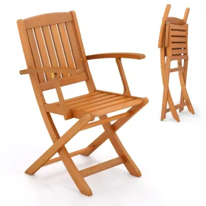 Tangkula Patio Wood Folding Chair , Outdoor Eucalyptus Wood Dining Chairs w/Armrests & Slatted Seat