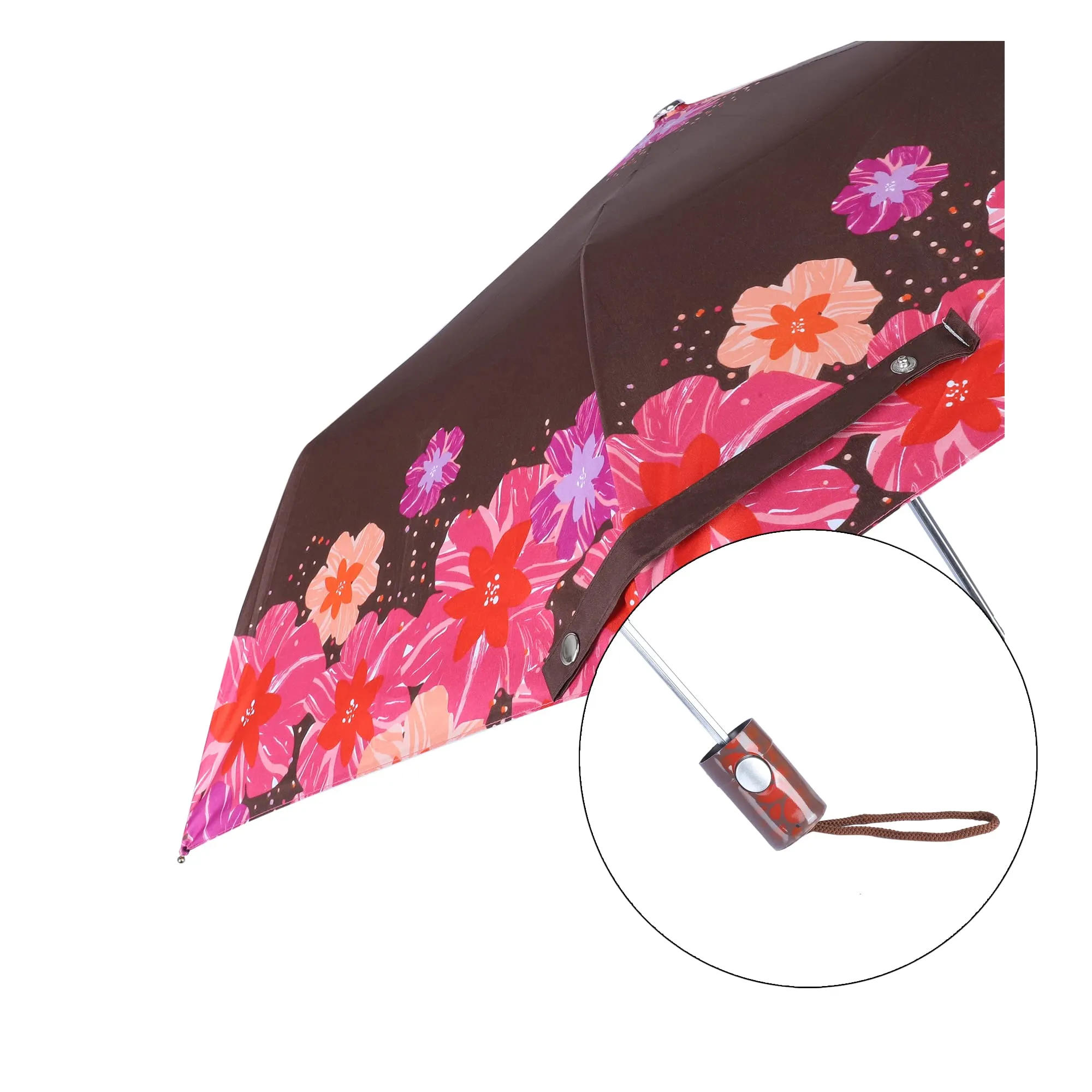 THE CLOWNFISH Umbrella 3 Fold Auto Open Waterproof Pongee Double Coated Silver Lined Umbrellas For Men and Women (Printed Design- Dark Brown)