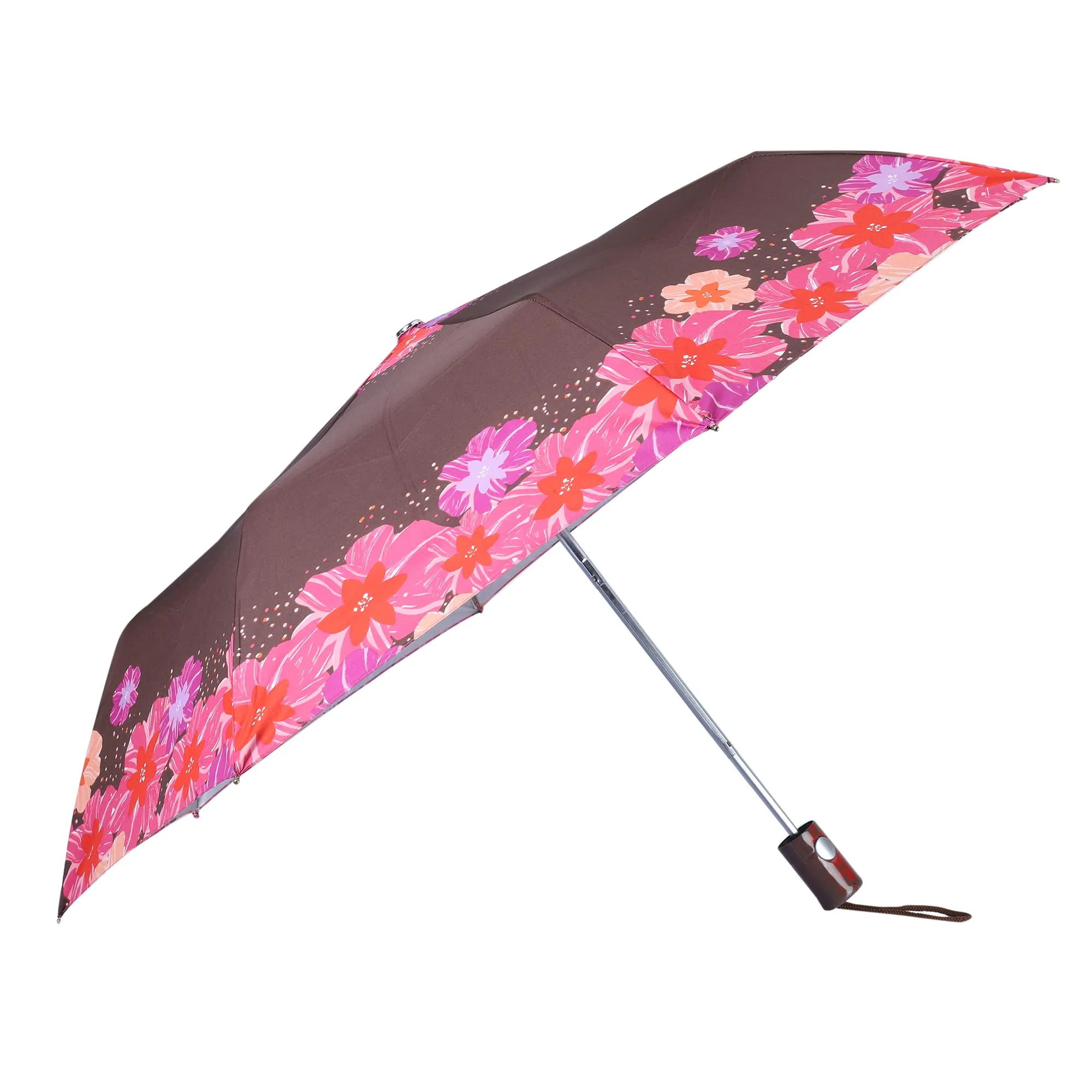 THE CLOWNFISH Umbrella 3 Fold Auto Open Waterproof Pongee Double Coated Silver Lined Umbrellas For Men and Women (Printed Design- Dark Brown)