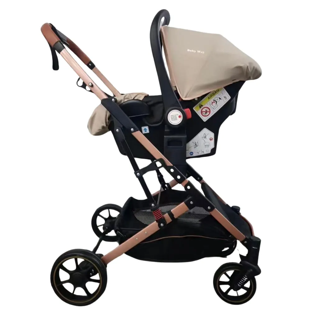 The Flex Beige: 3 in 1 Stroller, Open Bassinet, and Capsule Car Seat Combo