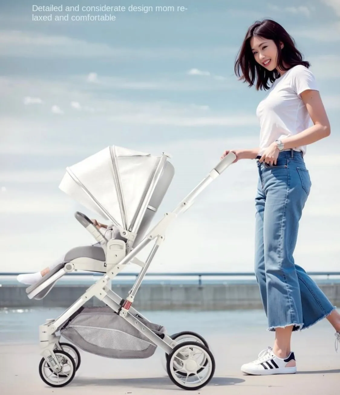 The Flex Beige: 3 in 1 Stroller, Open Bassinet, and Capsule Car Seat Combo