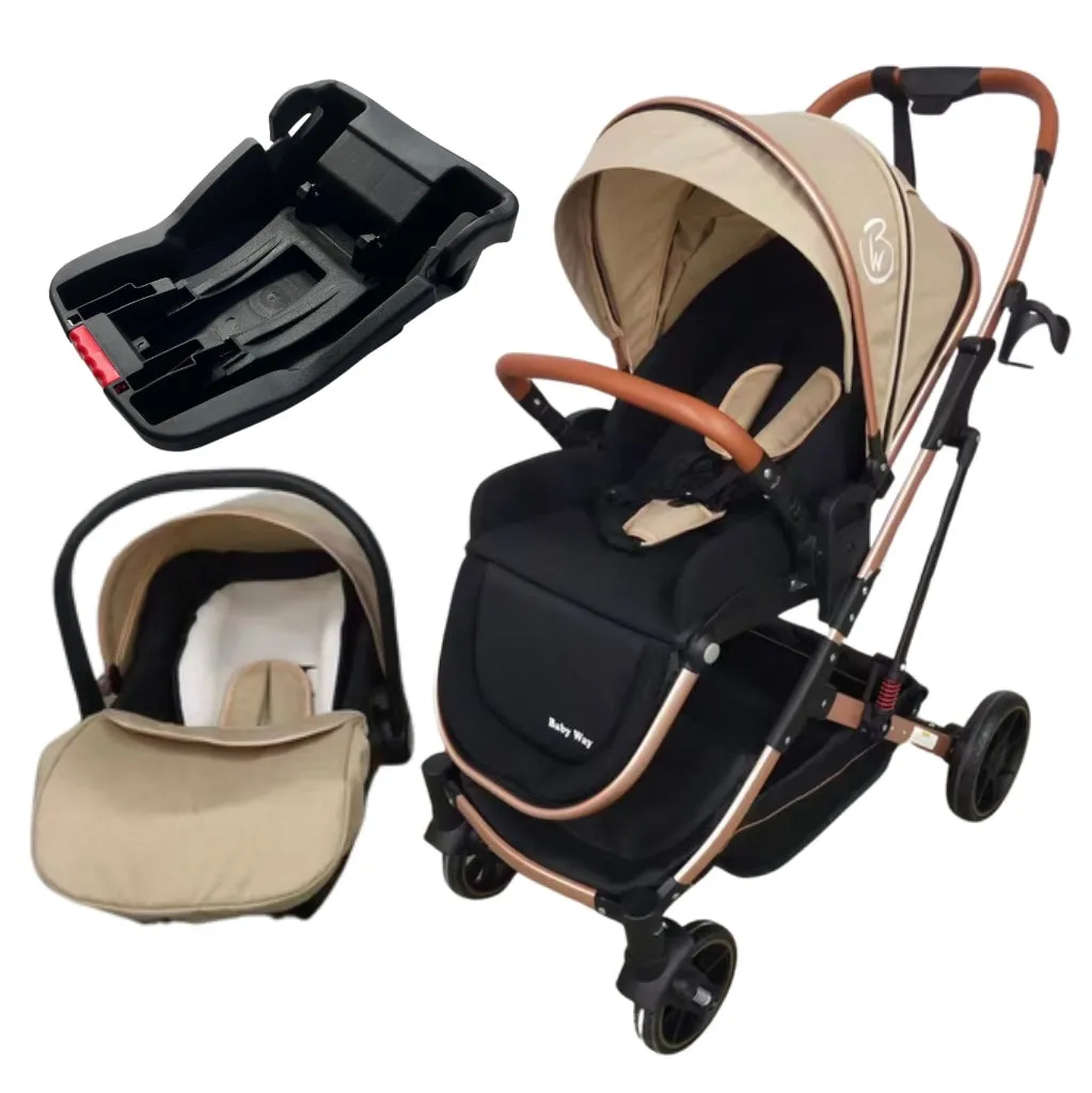 The Flex Beige: 3 in 1 Stroller, Open Bassinet, and Capsule Car Seat Combo