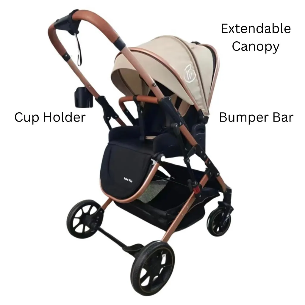 The Flex Beige: 3 in 1 Stroller, Open Bassinet, and Capsule Car Seat Combo