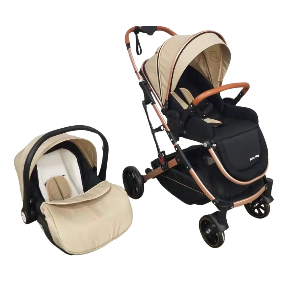 The Flex Beige: 3 in 1 Stroller, Open Bassinet, and Capsule Car Seat Combo