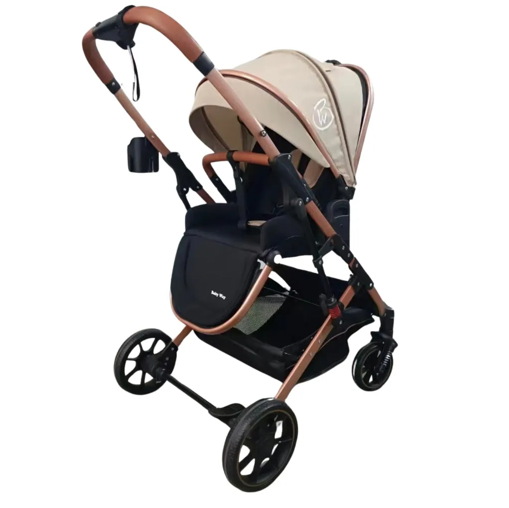 The Flex Beige: 3 in 1 Stroller, Open Bassinet, and Capsule Car Seat Combo