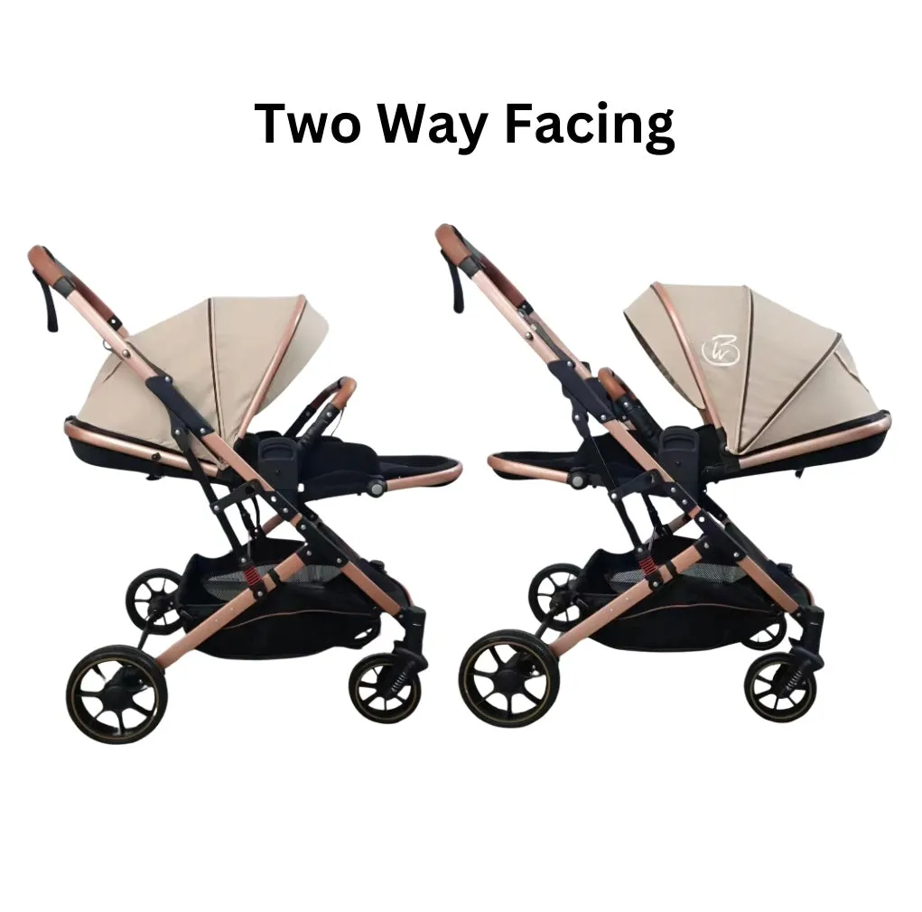 The Flex Beige: 3 in 1 Stroller, Open Bassinet, and Capsule Car Seat Combo