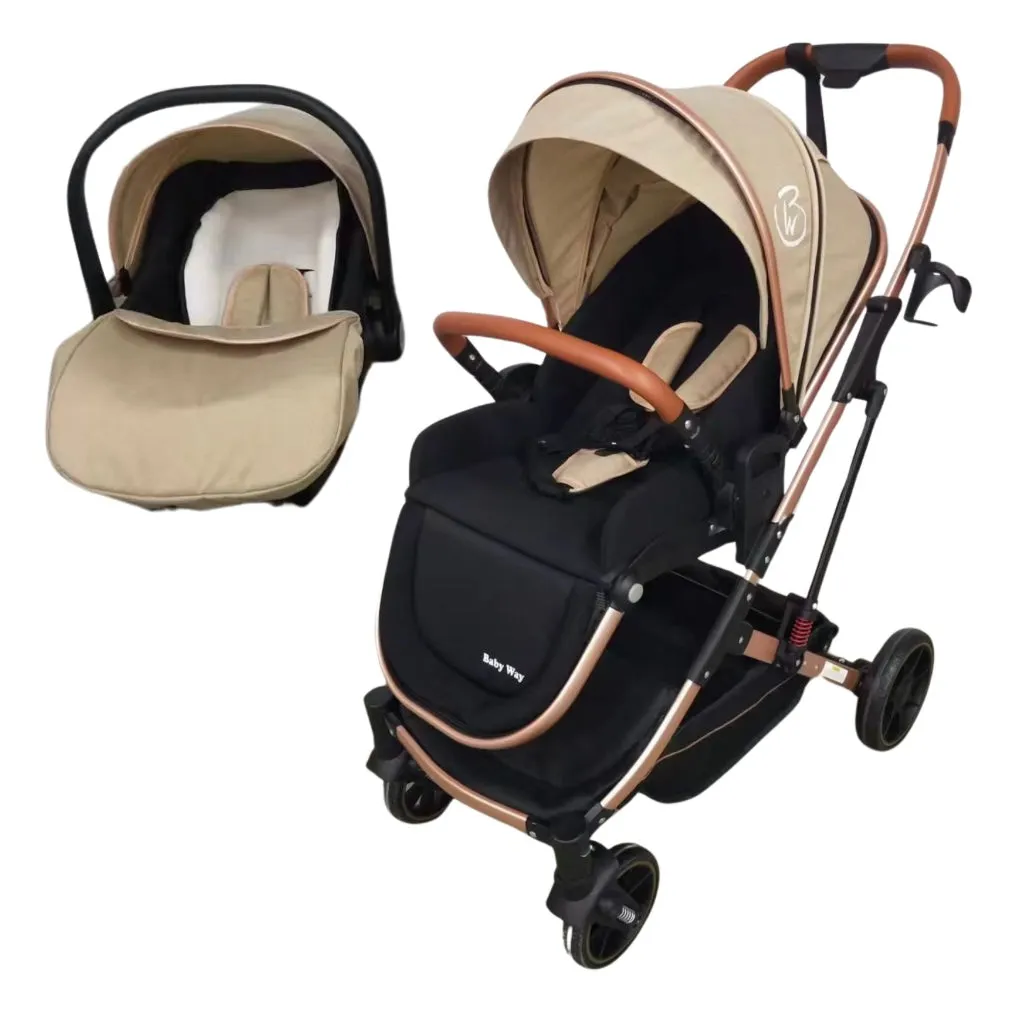 The Flex Beige: 3 in 1 Stroller, Open Bassinet, and Capsule Car Seat Combo