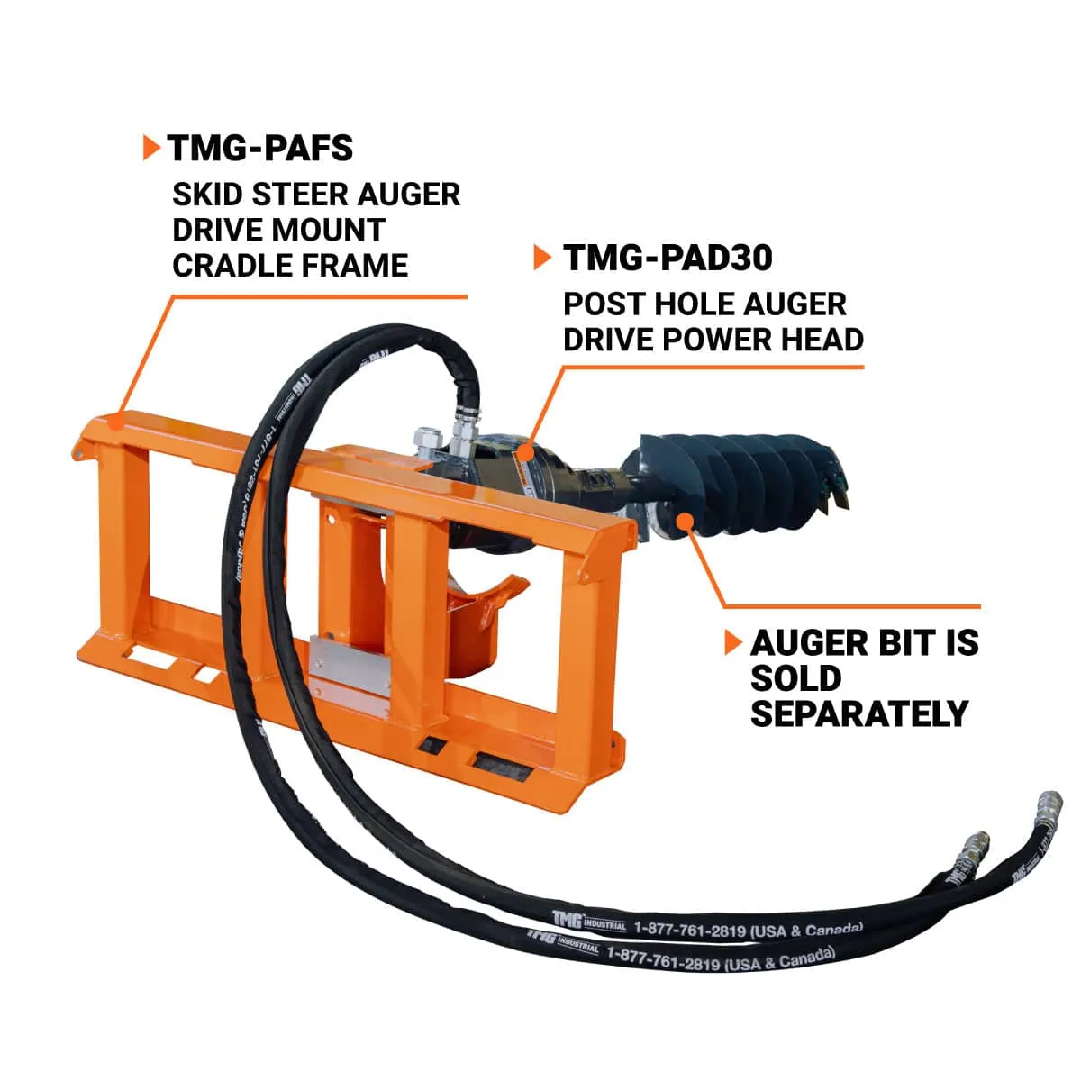 TMG Industrial Skid Steer Auger Drive Mount Cradle Frame for TMG-PAD30, Universal Skid-Steer Hookup, TMG-PAFS