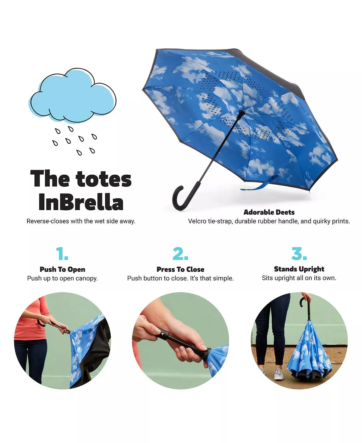 Totes InBrella Umbrellas with Polka Dots 47" Coverage, Lifetime Warranty