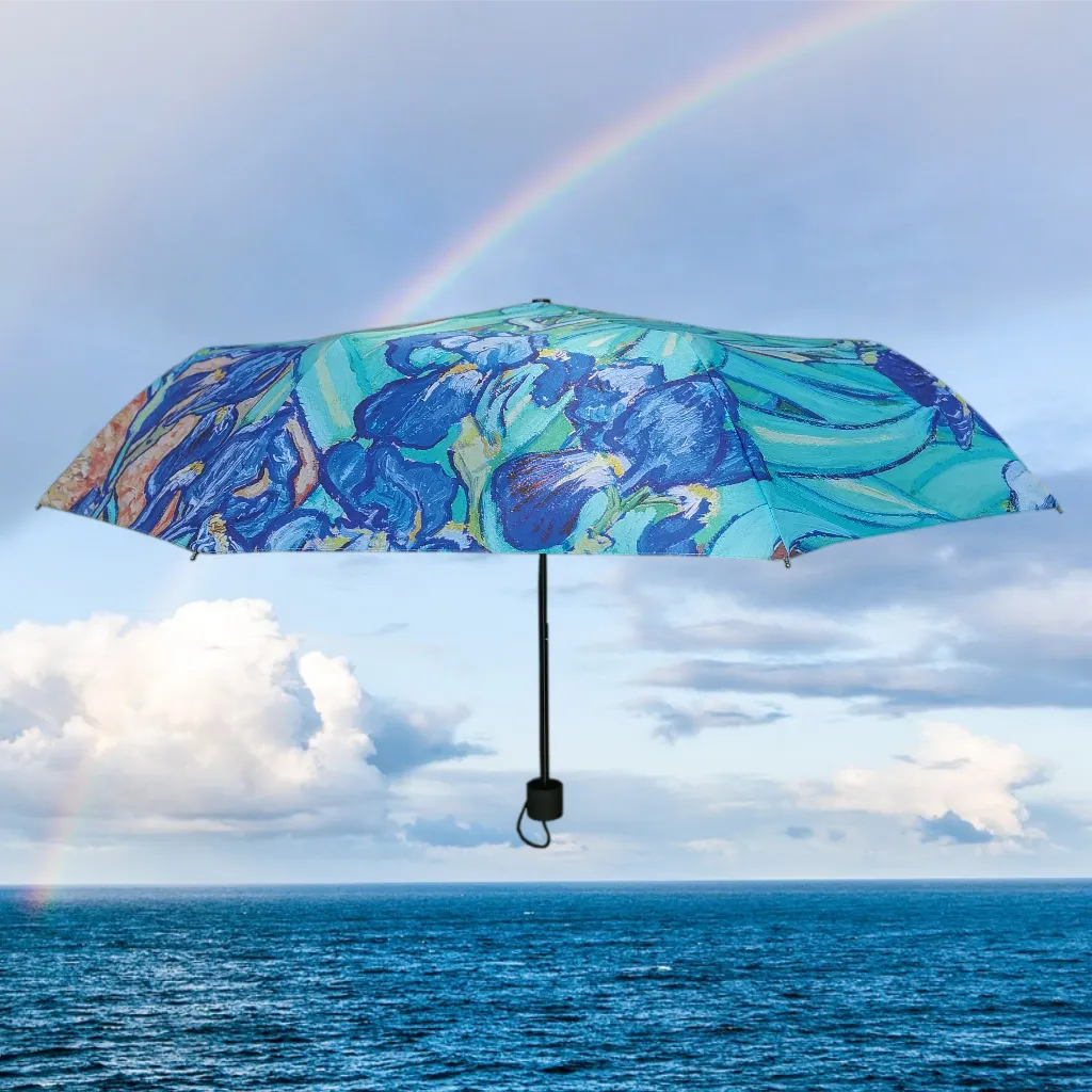 Van Gogh Iris - Art Folding Umbrella - Blue Floral Brolly