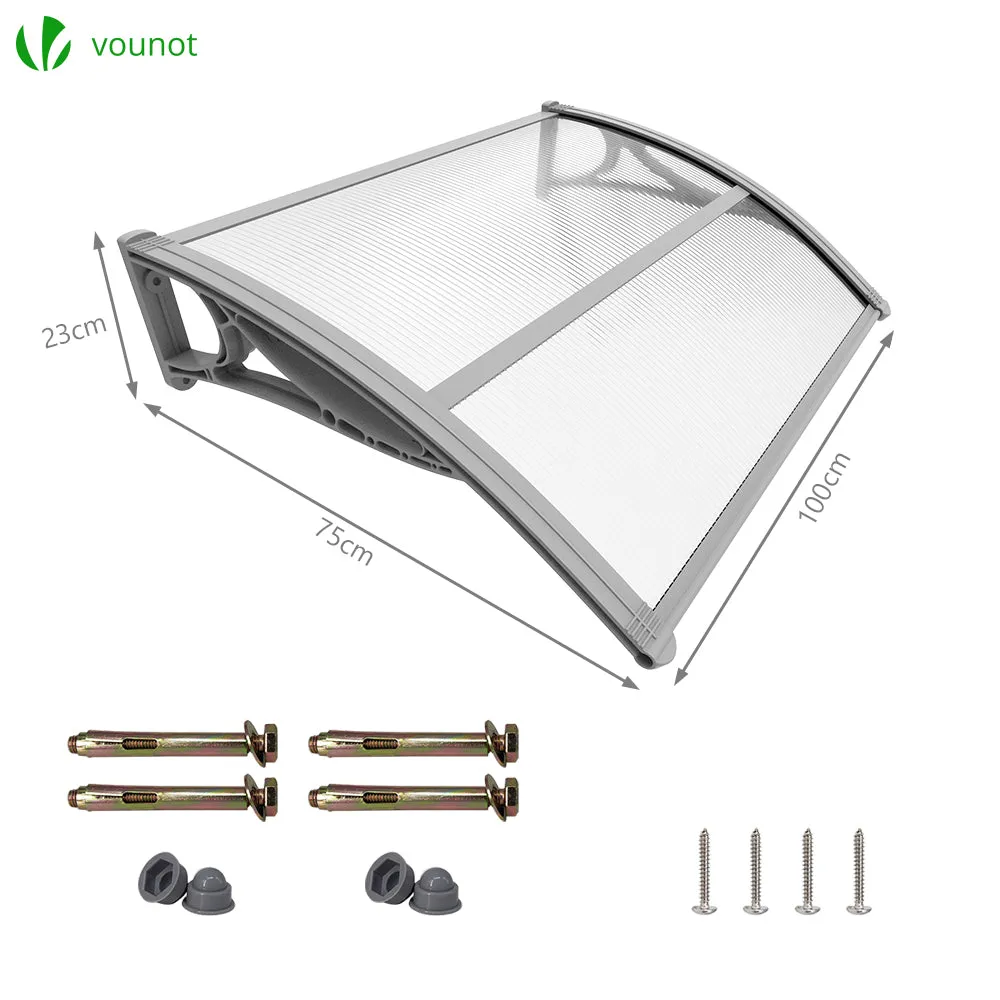 VOUNOT 100x80cm Front Door Canopy Porch Outdoor Awning, Patio Rain Shelter