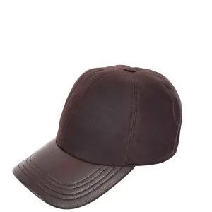 Waterproof Cotton Baseball Cap with Genuine Leather Peak and Adjustable Strap A19 Brown