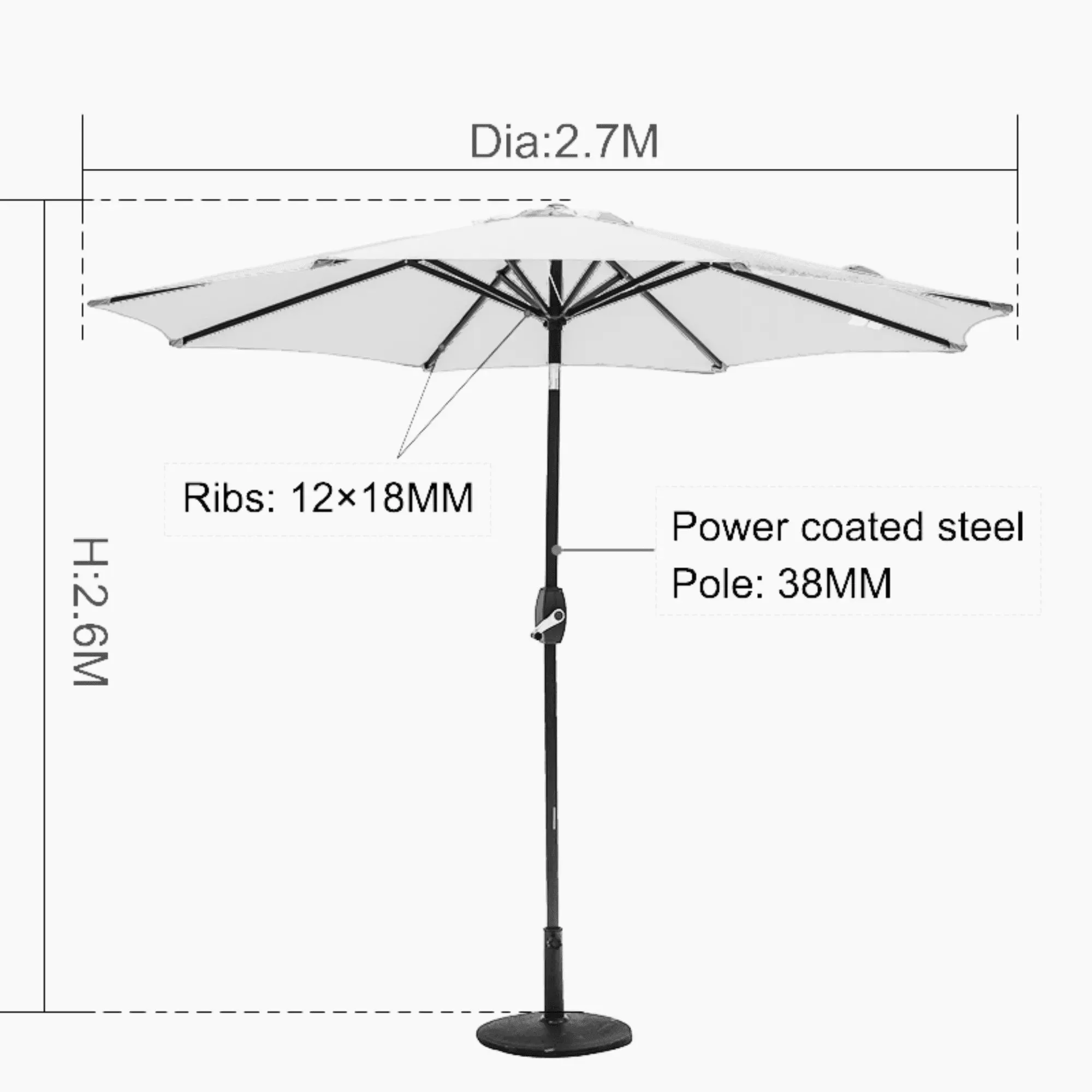 Wooden Twist Velcro Round Outdoor Umbrella with  Rotating Handle UV-Resistant Canopy for Patio & Garden Valet Parking