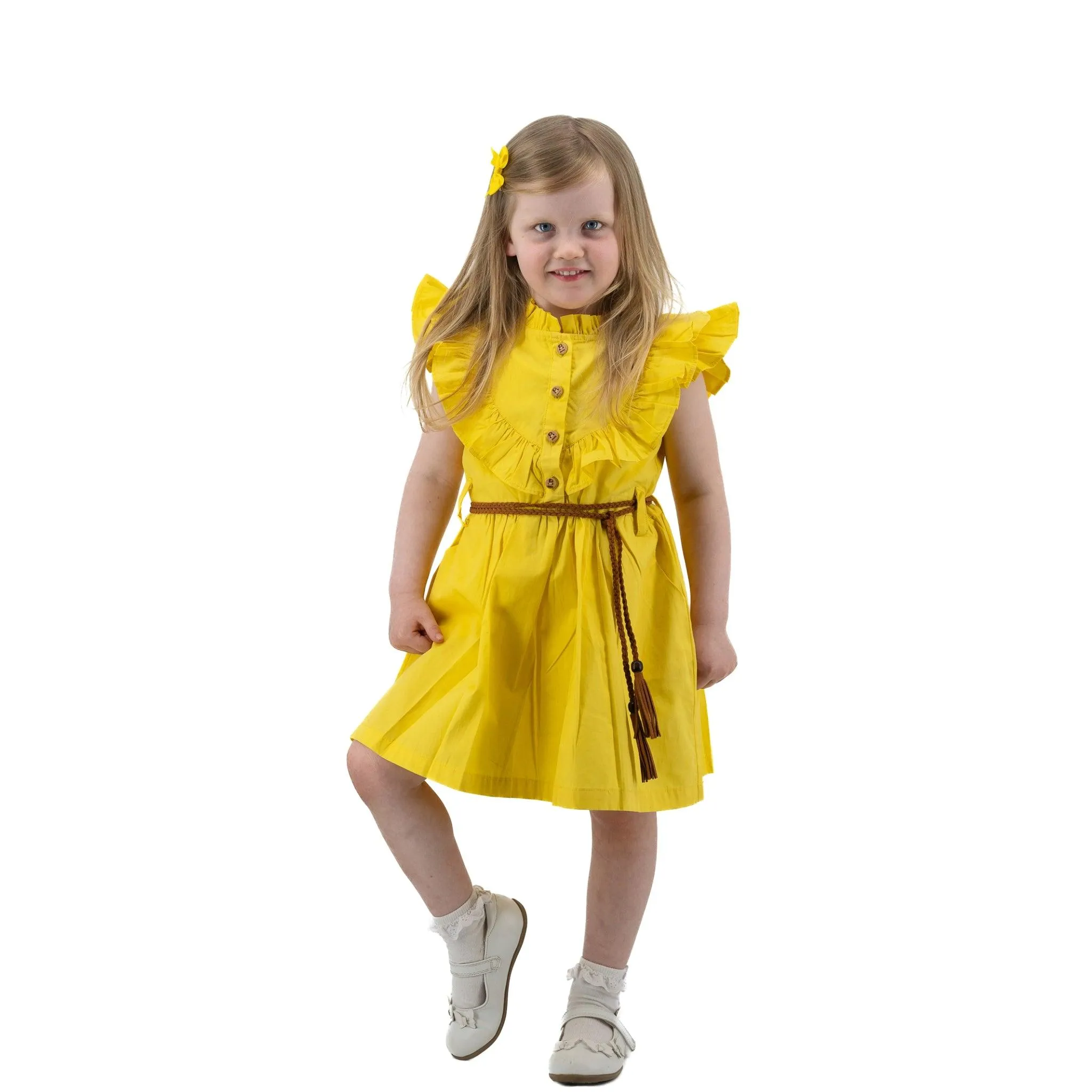 Yellow Butterfly Sleeve Dress for Girls