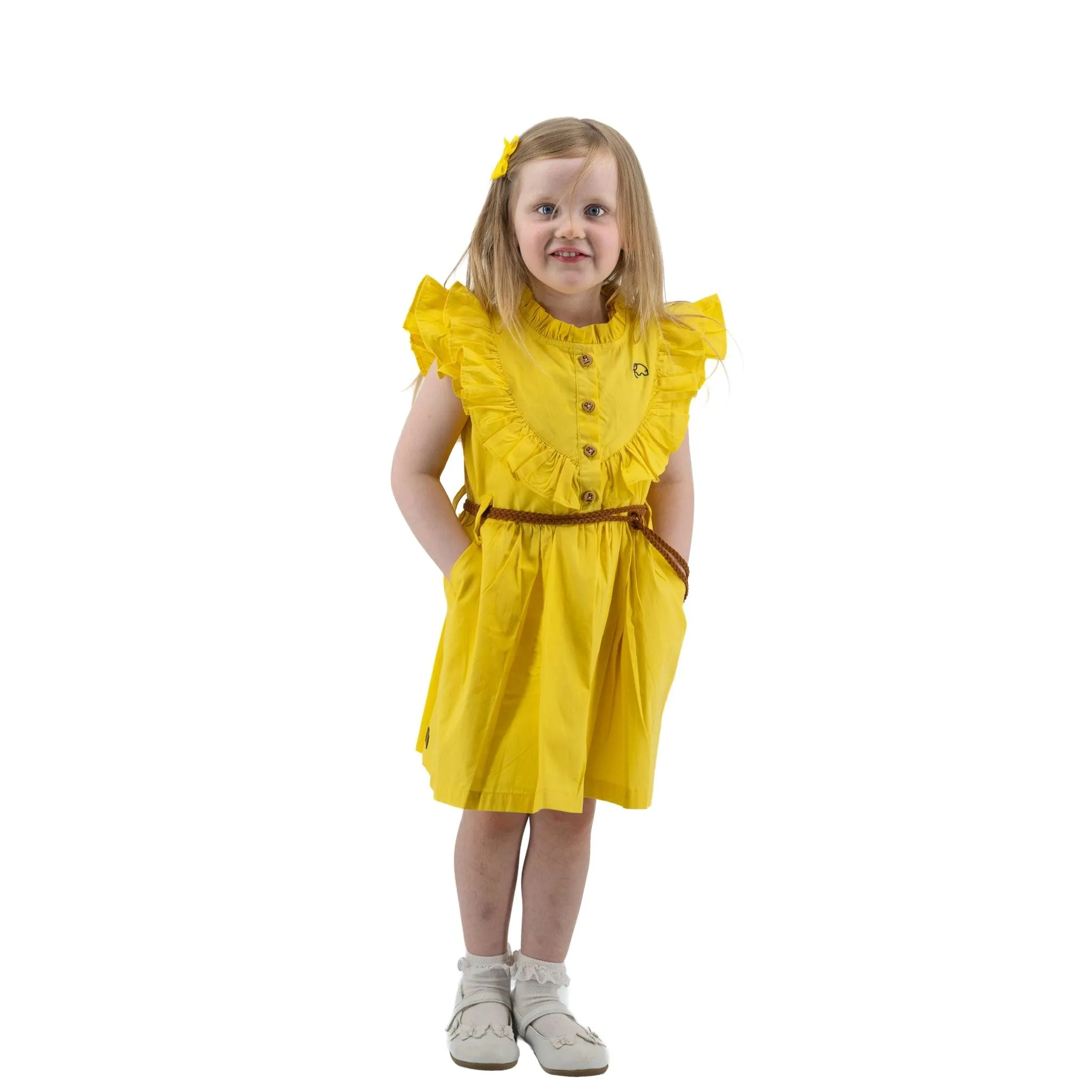 Yellow Butterfly Sleeve Dress for Girls