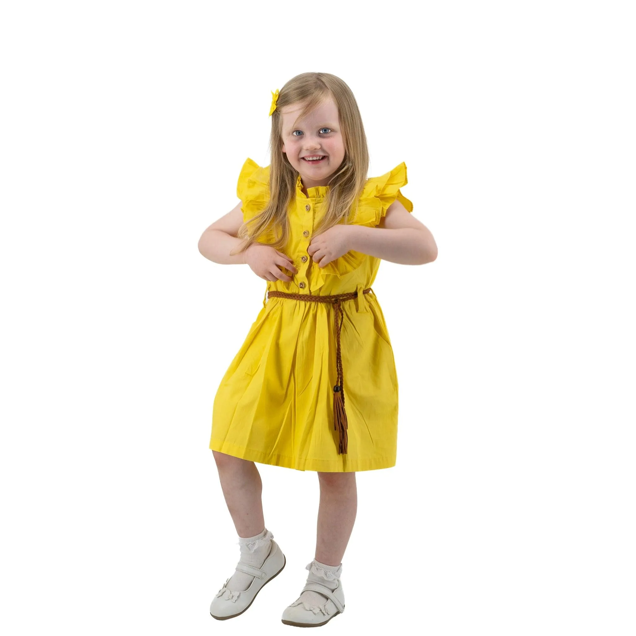 Yellow Butterfly Sleeve Dress for Girls