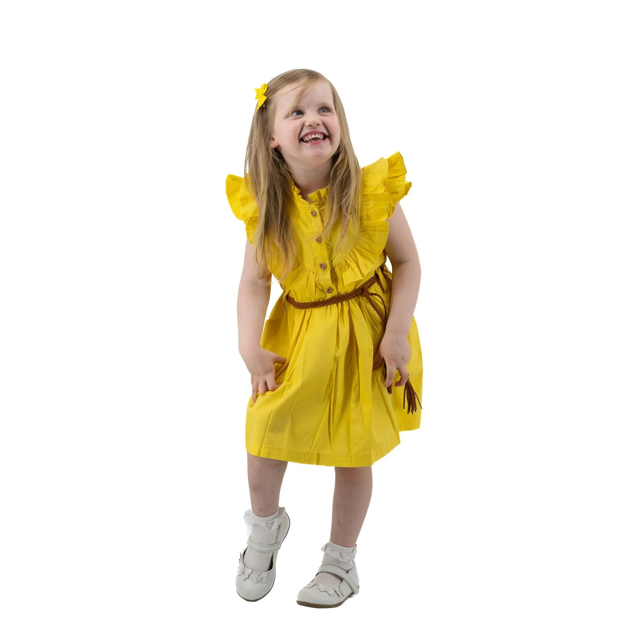 Yellow Butterfly Sleeve Dress for Girls