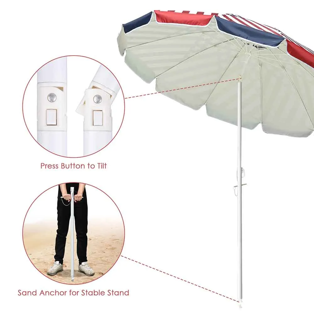 Yescom Beach Umbrella Tilt 6 ft 12-rib w/ Anchor